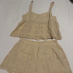 American Eagle Outfitters Beige Eyelet Set Size S